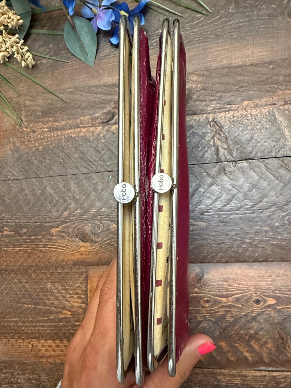 HOBO Lauren Double Frame Clutch Wallet Burgundy Berry AS IS - Picture 4 of 12